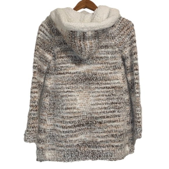 ALTAR’D State Eyelash Chenille Sherpa brown & cream hooded open Cardigan sweater - Picture 2 of 7